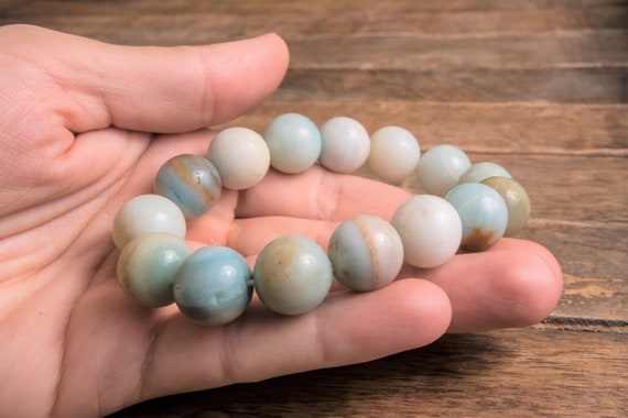 Multi-color Natural Amazonite 14 Mm Beads Bracelet For Men, Woman