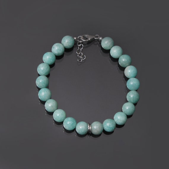 Natural Blue Amazonite Beads Bracelet, 8mm Amazonite Smooth Round Beaded Bracelet, Everyday Healing Bracelet, Moving, Amazonite Jewelry