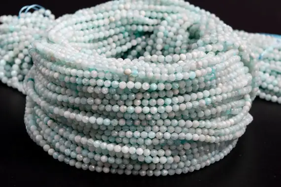 Natural Blue Green Amazonite Gemstone Grade Aaa Faceted Round 2mm Loose Beads