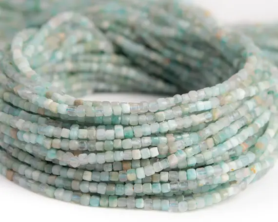 Natural Blue Green Amazonite Gemstone Grade A Beveled Edge Faceted Cube 2mm Loose Beads