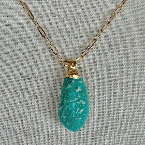 Natural Amazonite Pendant, Gold, Necklace With Leather, Spiritual Healing Crystal, Mother Earth Jewelry, Amulet, Talisman Chakra Gemstone