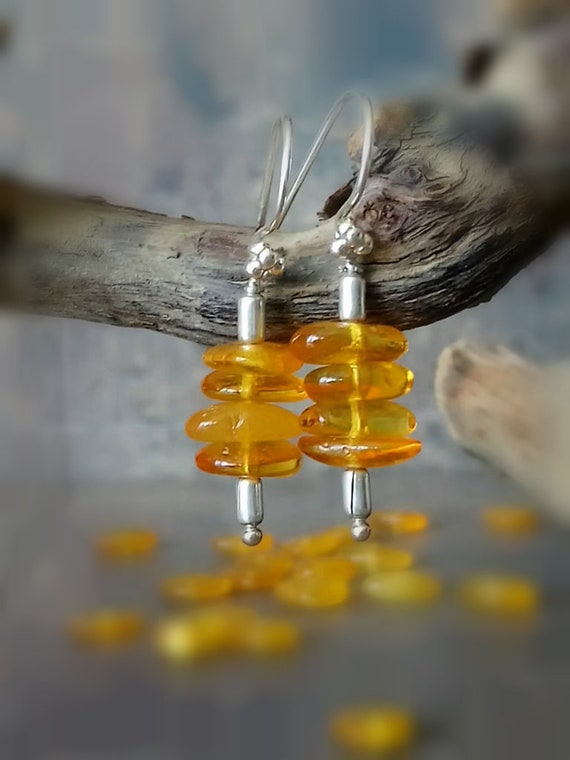 Honey Amber Earrings, No Treatment Baltic Amber Jewelry, Sterling Silver Earrings, Natural Organic Jewelry, Everyday Earrings, Gifts For Her