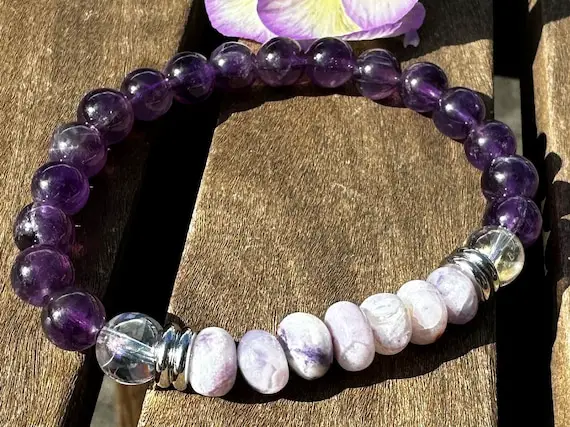 Tiffany Stone, Angel Aura And Amethyst, 8mm, Bracelet Or Anklet With Positive Healing Energy!