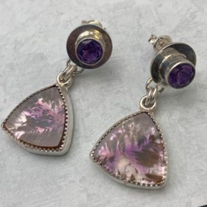 Shop Amethyst Earrings! Amethyst and Cacoxenite Stud Earrings | Natural genuine Amethyst earrings. Buy crystal jewelry, handmade handcrafted artisan jewelry for women.  Unique handmade gift ideas. #jewelry #beadedearrings #beadedjewelry #gift #shopping #handmadejewelry #fashion #style #product #earrings #affiliate #ad