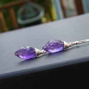 Wire wrapped amethyst earrings sterling silver amethyst drop earrings grape amethyst marquises earrings purple gemstone jewellery | Natural genuine Array jewelry. Buy crystal jewelry, handmade handcrafted artisan jewelry for women.  Unique handmade gift ideas. #jewelry #beadedjewelry #beadedjewelry #gift #shopping #handmadejewelry #fashion #style #product #jewelry #affiliate #ad
