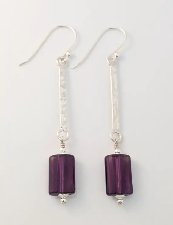Hammered Sterling Silver And Amethyst Earrings