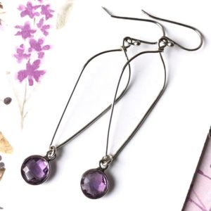 Shop Amethyst Earrings! Amethyst Earrings Sterling Silver wire wrapped natural purple gemstones bohemian statement long dangle drops holiday birthday gift her 7115 | Natural genuine Amethyst earrings. Buy crystal jewelry, handmade handcrafted artisan jewelry for women.  Unique handmade gift ideas. #jewelry #beadedearrings #beadedjewelry #gift #shopping #handmadejewelry #fashion #style #product #earrings #affiliate #ad