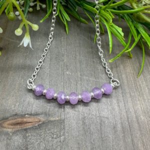 Shop Amethyst Necklaces! Genuine Amethyst Gemstone Faceted Rondelle Bead Bar Silver Plated Chain 18 inch Necklace | February Birthstone Necklace | Natural genuine Amethyst necklaces. Buy crystal jewelry, handmade handcrafted artisan jewelry for women.  Unique handmade gift ideas. #jewelry #beadednecklaces #beadedjewelry #gift #shopping #handmadejewelry #fashion #style #product #necklaces #affiliate #ad