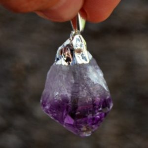 Raw Amethyst Point Pendant – Purple Amethyst Crystal – Birthstone Gift | Natural genuine Gemstone jewelry. Buy crystal jewelry, handmade handcrafted artisan jewelry for women.  Unique handmade gift ideas. #jewelry #beadedjewelry #beadedjewelry #gift #shopping #handmadejewelry #fashion #style #product #jewelry #affiliate #ad