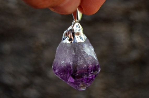 Raw Amethyst Point Pendant - Purple Amethyst Crystal - Birthstone Gift