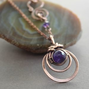 Shop Amethyst Pendants! Woven necklace with amethyst stone, Round pendant, Gemstone necklace, Copper necklace, Graduated circles necklace, Unique necklace – NK009 | Natural genuine Amethyst pendants. Buy crystal jewelry, handmade handcrafted artisan jewelry for women.  Unique handmade gift ideas. #jewelry #beadedpendants #beadedjewelry #gift #shopping #handmadejewelry #fashion #style #product #pendants #affiliate #ad