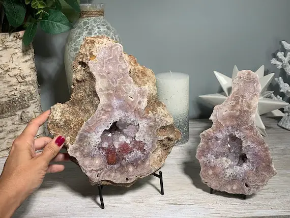 2pc 9.4" 238 Mm Pink Amethyst Slab, Pink Amethyst Geode, Standing Geode, Natural Stone, Crystal Cluster #3746