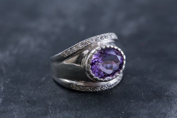 Bezel Amethyst Ring, Amethyst Ring, Natural Amethyst, February Birthstone, Vintage Rings, Wide Ring, February Ring, Silver Ring, Amethyst
