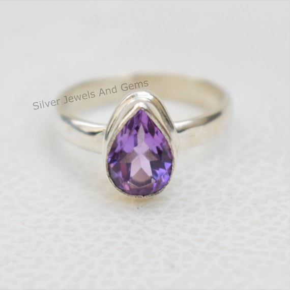 Natural Amethyst Ring-teardrop Amethyst Ring-february Birthstone Ring-handmade Ring For Gift-925 Sterling Silver Ring-promise Ring