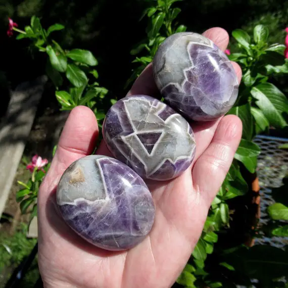 Chevron Amethyst, Choose One Palm Stone, Natural Amethyst From Zambia