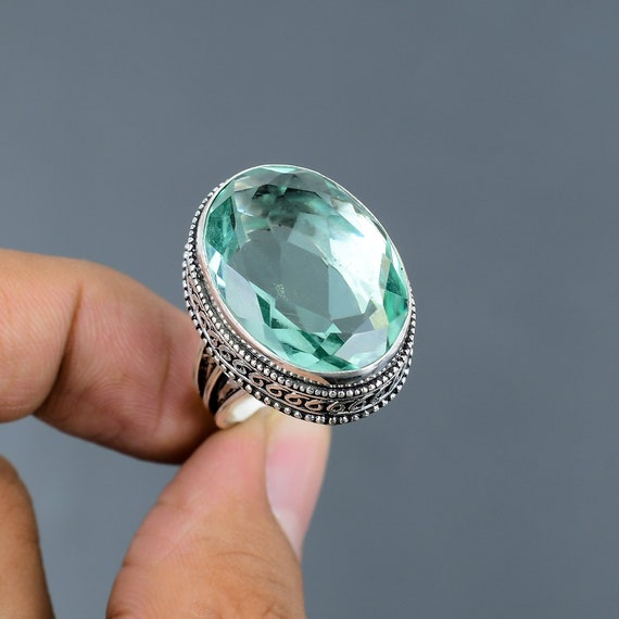 Faceted Apatite Ring 925 Sterling Silver Ring Dainty Vintage Ring Handmade Ethnic Style Jewelry Genuine Gemstone Ring Available In Ring Size