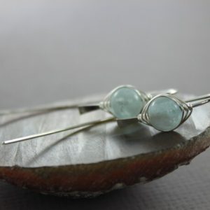Funky Sterling Silver Threader Earrings With Aquamarine Stones, Aquamarine Earrings, Long Wire Earrings, Gemstone Earrings – Er083 | Natural genuine Array jewelry. Buy crystal jewelry, handmade handcrafted artisan jewelry for women.  Unique handmade gift ideas. #jewelry #beadedjewelry #beadedjewelry #gift #shopping #handmadejewelry #fashion #style #product #jewelry #affiliate #ad