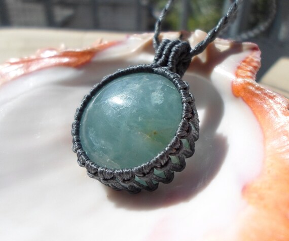 Aquamarine Macrame Necklace, Genuine Aquamarine Pendant, Healing Crystal Pendant, Mens Stone Pendant, Natural Gemstone Jewelry
