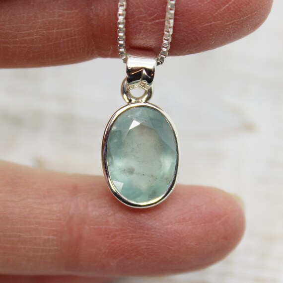 Small Aquamarine Pendant Cut Stone Pendant Light Blue Faceted Cut Stone Small Shape Sterling Silver Solid Quality Silver Handmade Natural