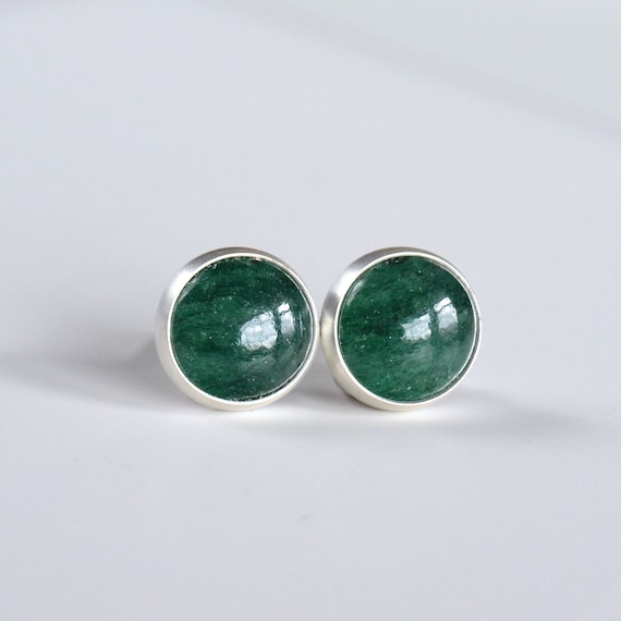 Deep Green Aventurine 6mm 8mm Sterling Silver Stud Earrings