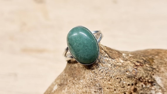 Green Aventurine Ring. Reiki Jewelry Uk. Women's Adjustable Ring. 14x10mm Stone. 925 Sterling Silver Rings For Women.