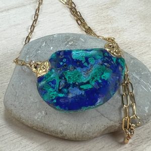 Shop Azurite Pendants! AZURITE-MALACHIT freeform, Pendant, Necklace with golden stainless steel chain, Mother Earth Jewelry, Avantgarde Jewelry, Boho | Natural genuine Azurite pendants. Buy crystal jewelry, handmade handcrafted artisan jewelry for women.  Unique handmade gift ideas. #jewelry #beadedpendants #beadedjewelry #gift #shopping #handmadejewelry #fashion #style #product #pendants #affiliate #ad