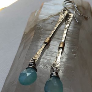 Shop Blue Chalcedony Earrings! Silver hammered Earrings/Hammered Silver Earrings with Aqua Blue Chalcedony/ Silver Hammered Earrings/ Artisan Earrings | Natural genuine Blue Chalcedony earrings. Buy crystal jewelry, handmade handcrafted artisan jewelry for women.  Unique handmade gift ideas. #jewelry #beadedearrings #beadedjewelry #gift #shopping #handmadejewelry #fashion #style #product #earrings #affiliate #ad