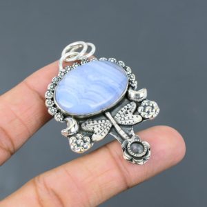 Shop Blue Lace Agate Pendants! Blue Lace Agate Pendant 925 Sterling Silver Pendant Handmade Dragonfly Pendant Awesome Silver Jewelry Natural Gemstone Pendant Gift For Mom | Natural genuine Blue Lace Agate pendants. Buy crystal jewelry, handmade handcrafted artisan jewelry for women.  Unique handmade gift ideas. #jewelry #beadedpendants #beadedjewelry #gift #shopping #handmadejewelry #fashion #style #product #pendants #affiliate #ad