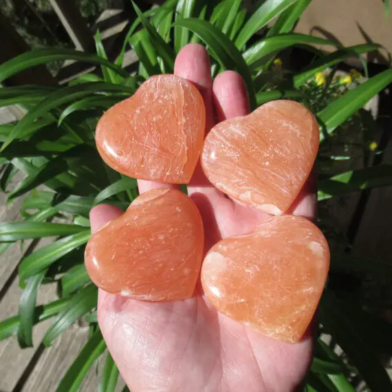 Orange Twist Calcite, Choose One Heart Shaped Palm Stone