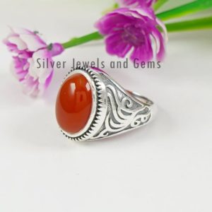 Shop Carnelian Rings! Carnelian Ring, 925 Sterling Silver Ring, Red Gemstone Ring, Gift For Her, Anniversary Ring, Boho Ring, Designer Ring, Handmade Ring | Natural genuine Carnelian rings, simple unique handcrafted gemstone rings. #rings #jewelry #shopping #gift #handmade #fashion #style #affiliate #ad