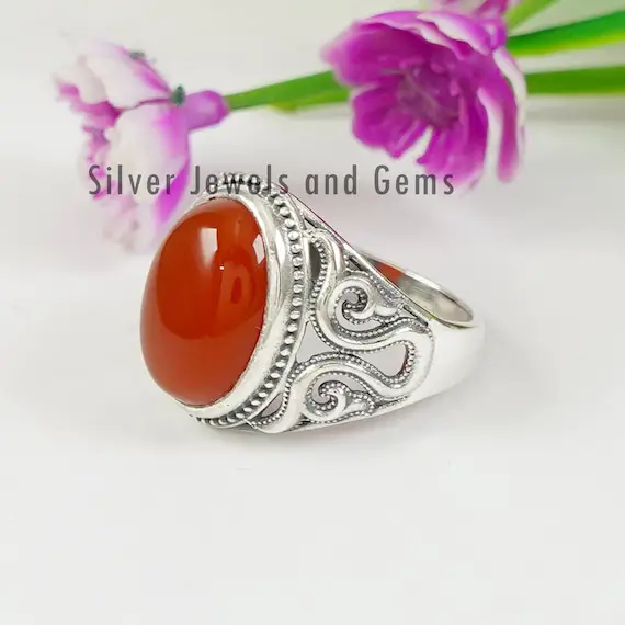 Carnelian Ring, 925 Sterling Silver Ring, Natural Gemstone Ring, Gift For Her, Wedding Ring, Oval Ring, Gemstone Ring, Handmade Ring