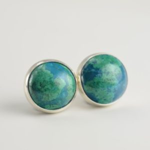 Shop Chrysocolla Earrings! chrysocolla 10mm sterling silver stud earrings | Natural genuine Chrysocolla earrings. Buy crystal jewelry, handmade handcrafted artisan jewelry for women.  Unique handmade gift ideas. #jewelry #beadedearrings #beadedjewelry #gift #shopping #handmadejewelry #fashion #style #product #earrings #affiliate #ad