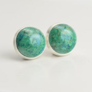 Shop Chrysocolla Earrings! chrysocolla 10mm sterling silver stud earrings | Natural genuine Chrysocolla earrings. Buy crystal jewelry, handmade handcrafted artisan jewelry for women.  Unique handmade gift ideas. #jewelry #beadedearrings #beadedjewelry #gift #shopping #handmadejewelry #fashion #style #product #earrings #affiliate #ad
