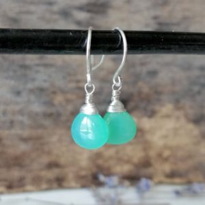 Chrysoprase Chalcedony Earrings, Silver Earrings, Dainty Earrings, Gifts For Her | Natural genuine Gemstone earrings. Buy crystal jewelry, handmade handcrafted artisan jewelry for women.  Unique handmade gift ideas. #jewelry #beadedearrings #beadedjewelry #gift #shopping #handmadejewelry #fashion #style #product #earrings #affiliate #ad