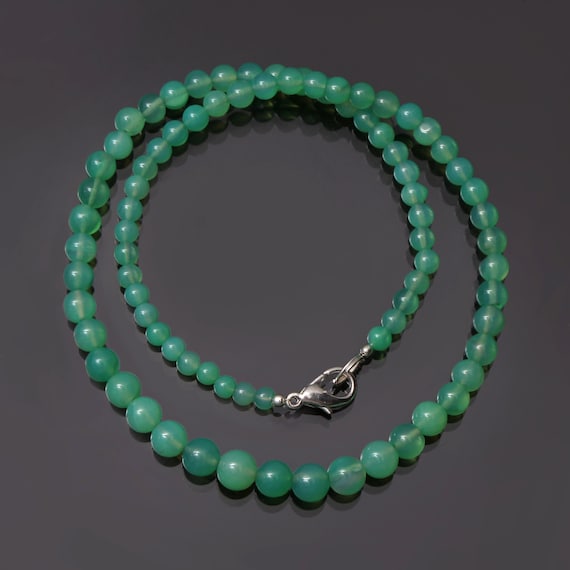 Aaa++ Chrysoprase Beaded Necklace 4-7 Mm Green Chrysoprase Smooth Round Beads Necklace, Chrysoprase Gemstone Necklace Sterling Silver