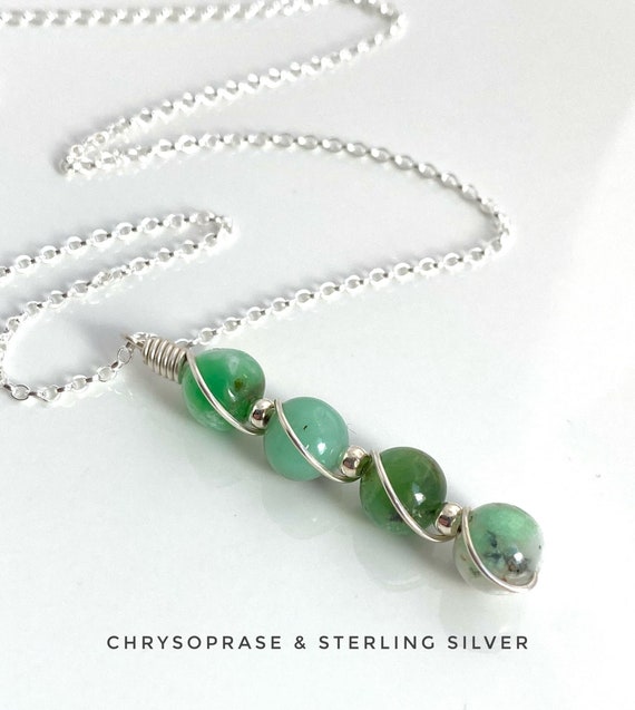 Chrysoprase, Crystal Necklace, Sterling Silver, Heart Chakra, Boho Necklace