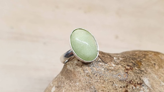 Chrysoprase Ring. 925 Sterling Silver. May Birthstone. Green Reiki Jewelry. Women's Adjustable Ring Uk. 14x10mm Stone