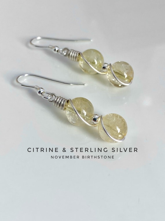 Citrine Earrings, Drop Earrings, Sterling Silver, Natural Citrine, Crystal Earrings