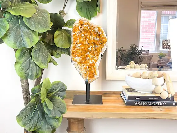 Unleash Abundance With A Giant Citrine Cluster On Metal Stand Crystal Healing Stones Large Crystal Home Decor Natural Crystal Clusters Raw
