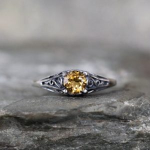 Shop Citrine Rings! Citrine Ring – November Birthstone Ring – Antique Style Citrine Ring – Dark Sterling Silver – Citrine Gemstone Rings – Filigree Ring | Natural genuine Citrine rings, simple unique handcrafted gemstone rings. #rings #jewelry #shopping #gift #handmade #fashion #style #affiliate #ad