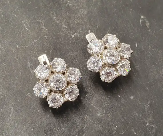 Sparkly Earrings, Diamond Earrings, Created Diamond, Valentines Gift, Flower Earrings, Vintage Flower Earrings, Floral Earrings, Diamond