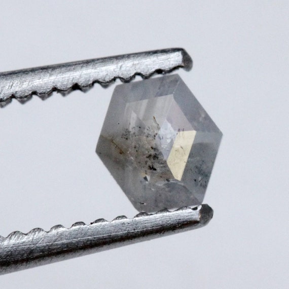 Hexagon Cut Diamond For Wedding Rings/pendant, Rare 4.1x3.6mm Flat Back Faceted Light Gray Diamond, White Gray Shield Shaped Diamond-pdd155