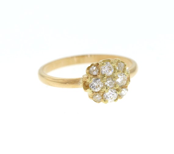 Edwardian Yellow Gold Diamond Cluster Conversion Ring, Vintage Cluster Ring, Antique Engagement Ring,