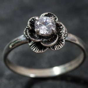 Shop Diamond Rings! Flower Ring, Diamond Ring, Created Diamond Ring, Silver Flower Ring, Vintage Flower Ring, White Diamond Ring, Floral Ring, 925 Silver Ring | Natural genuine Diamond rings, simple unique handcrafted gemstone rings. #rings #jewelry #shopping #gift #handmade #fashion #style #affiliate #ad