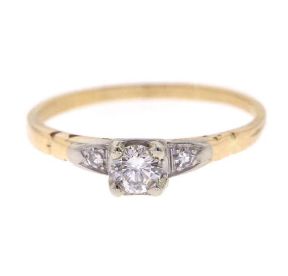 Vintage Engagement Ring, Mid Century Two Tone Diamond Ring, Vintage Diamond Wedding Ring