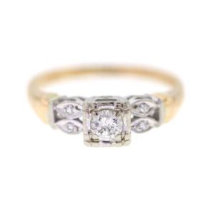 Vintage Diamond Engagement Ring, Mid Century Two Tone Diamond Wedding Ring Vintage Diamond Engagement Ring, Mid Century Two Tone Diamond Wedding Ring