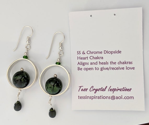 Sterling Silver And Genuine Chrome Diopside Earrings