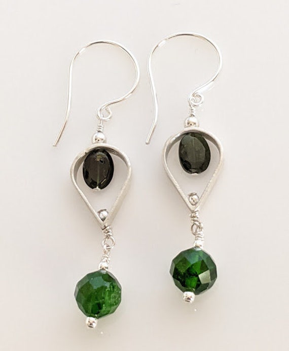 Sterling Silver And Chrome Diopside Earrings