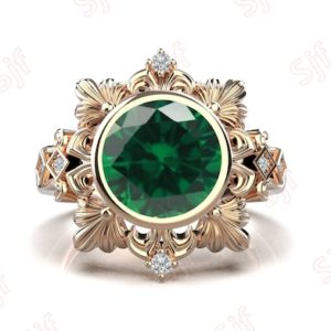 Green Round Chrome Diopside Gemstone 14k Rose Gold Plated 925 Silver Engagement Wedding Ring 14k Gold Diopside Anniversary Ring For Her | Natural genuine Gemstone rings, simple unique alternative gemstone engagement rings. #rings #jewelry #bridal #wedding #jewelryaccessories #engagementrings #weddingideas #affiliate #ad