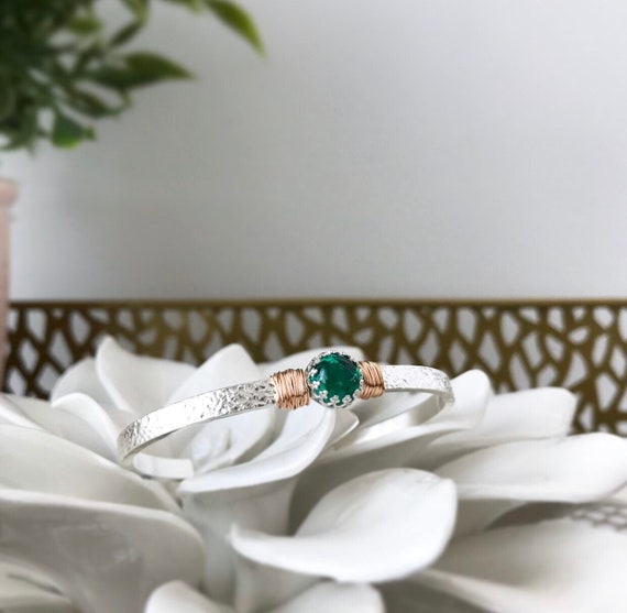 2.5 Ct Emerald Deco Cuff | May Birthstone Or 20th Anniversary Engraved Gift For Her | 14kt Gold Or Sterling Silver Lab Grown Emerald Cuff |